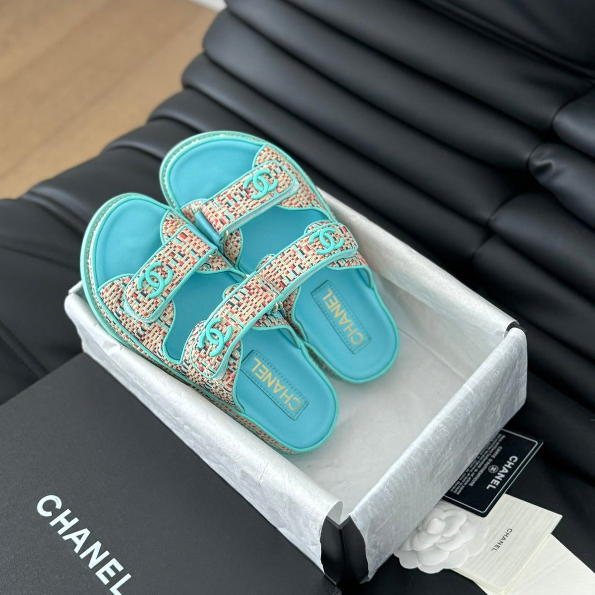 Chanel Mule Sandals Sheepskin Azure Blue