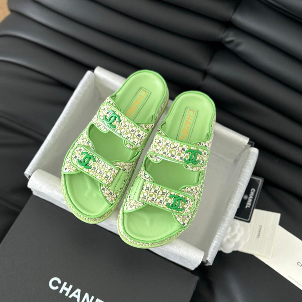 Chanel Mule Sandals Sheepskin Light Green