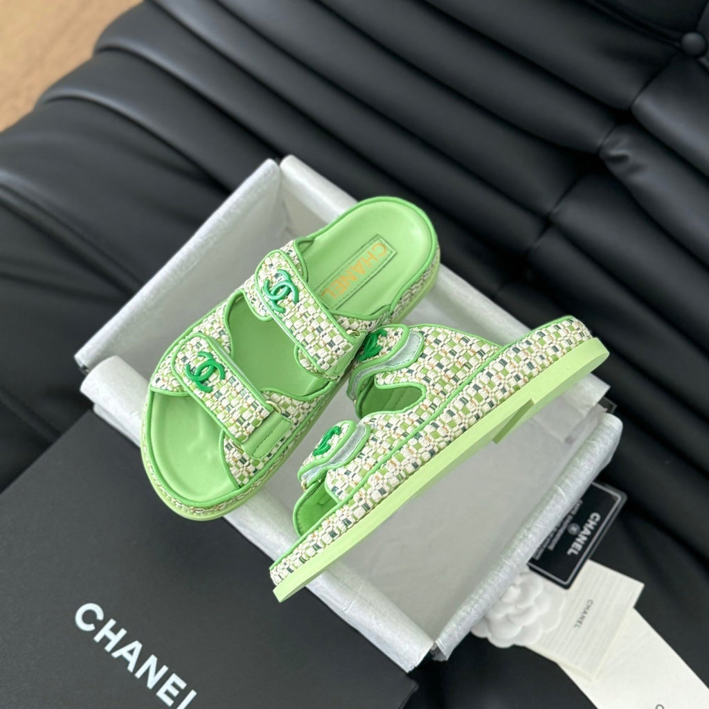 Chanel Mule Sandals Sheepskin Light Green