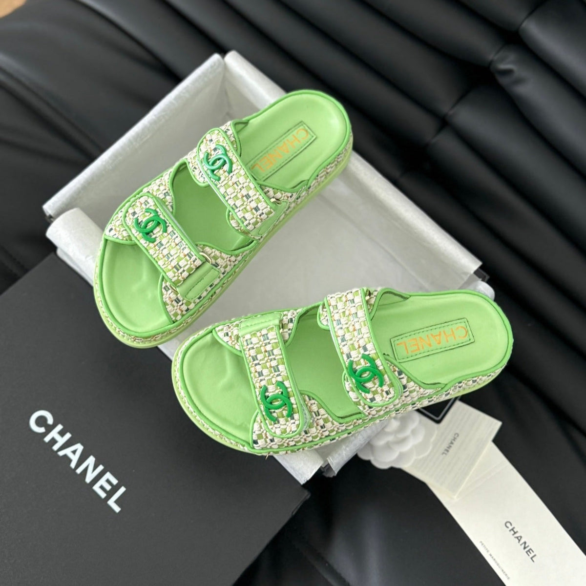 Chanel Mule Sandals Sheepskin Light Green