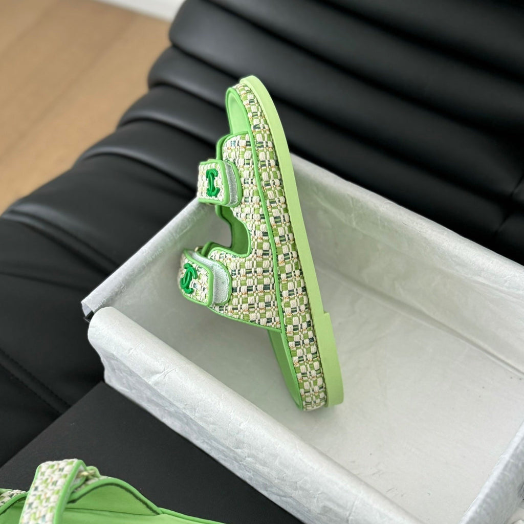 Chanel Mule Sandals Sheepskin Light Green