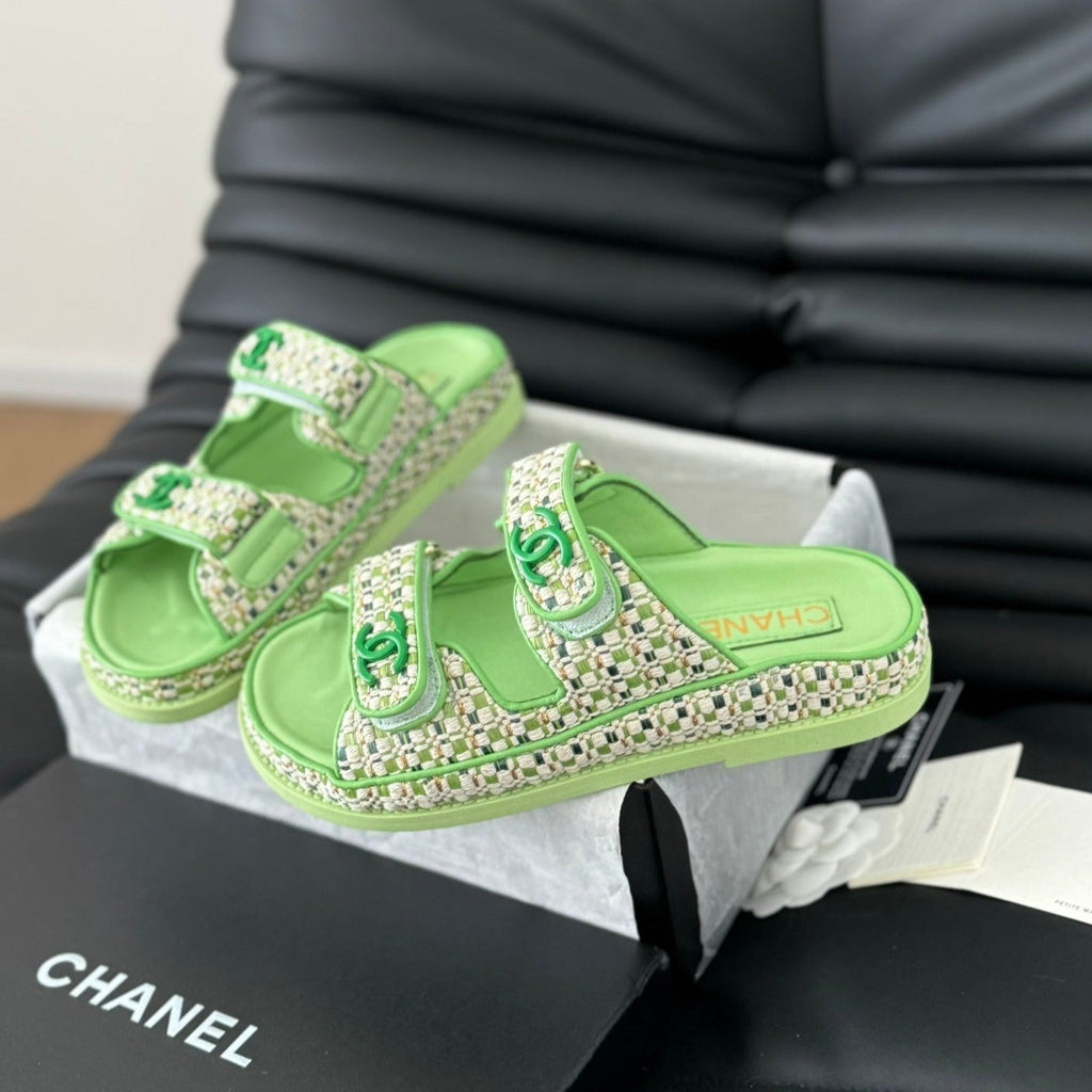 Chanel Mule Sandals Sheepskin Light Green