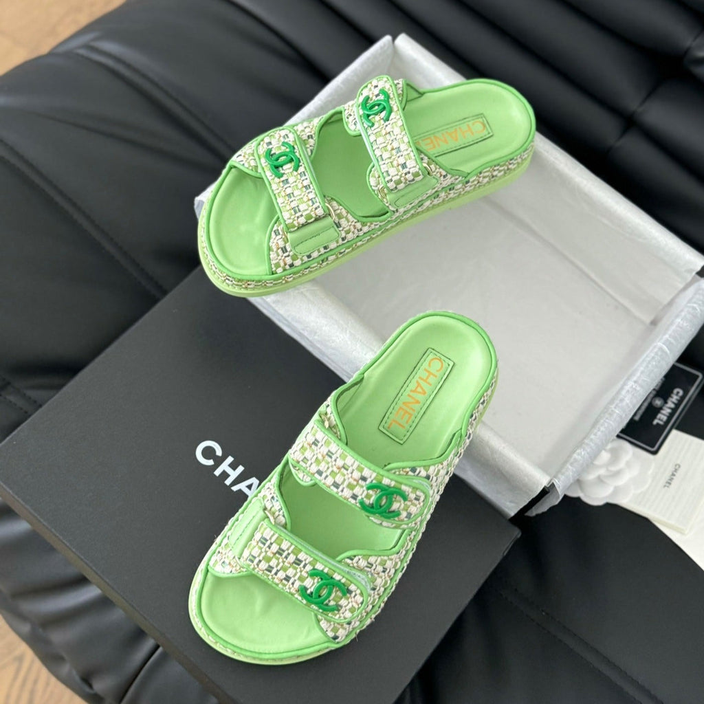 Chanel Mule Sandals Sheepskin Light Green