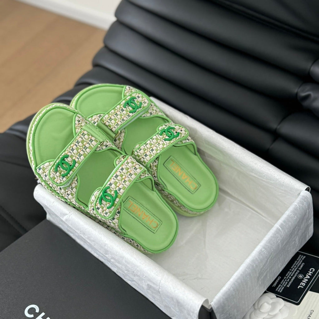 Chanel Mule Sandals Sheepskin Light Green