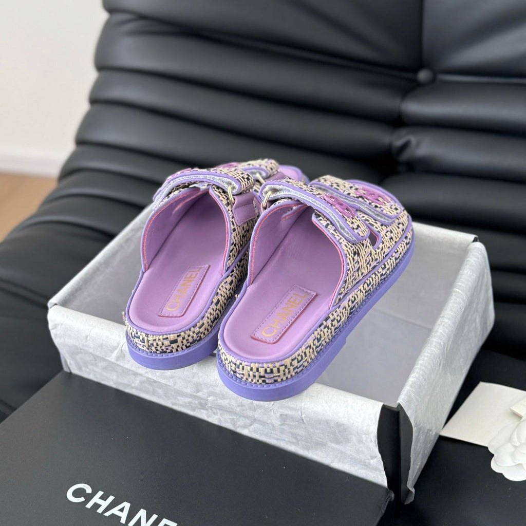 Chanel Mule Sanndals Sheepskin Heather Purple
