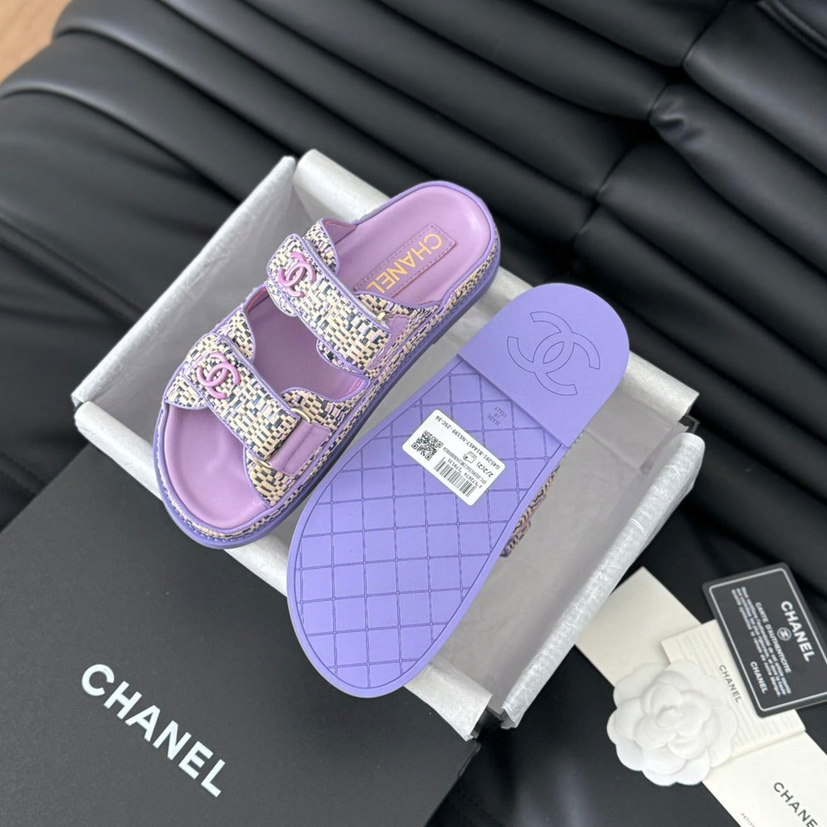 Chanel Mule Sanndals Sheepskin Heather Purple