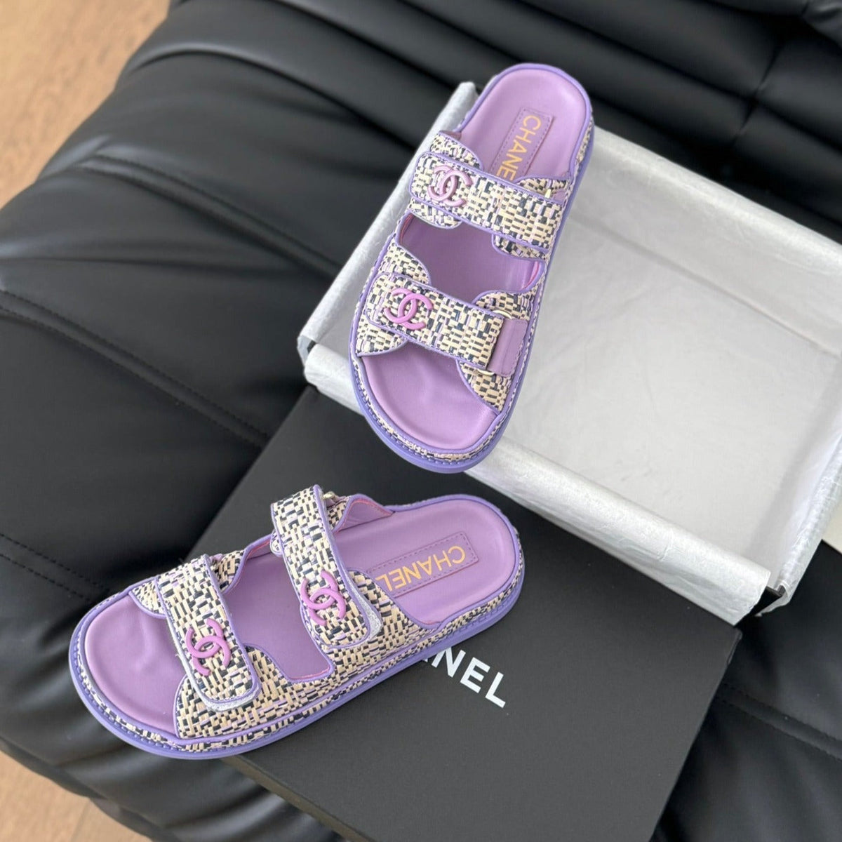 Chanel Mule Sanndals Sheepskin Heather Purple