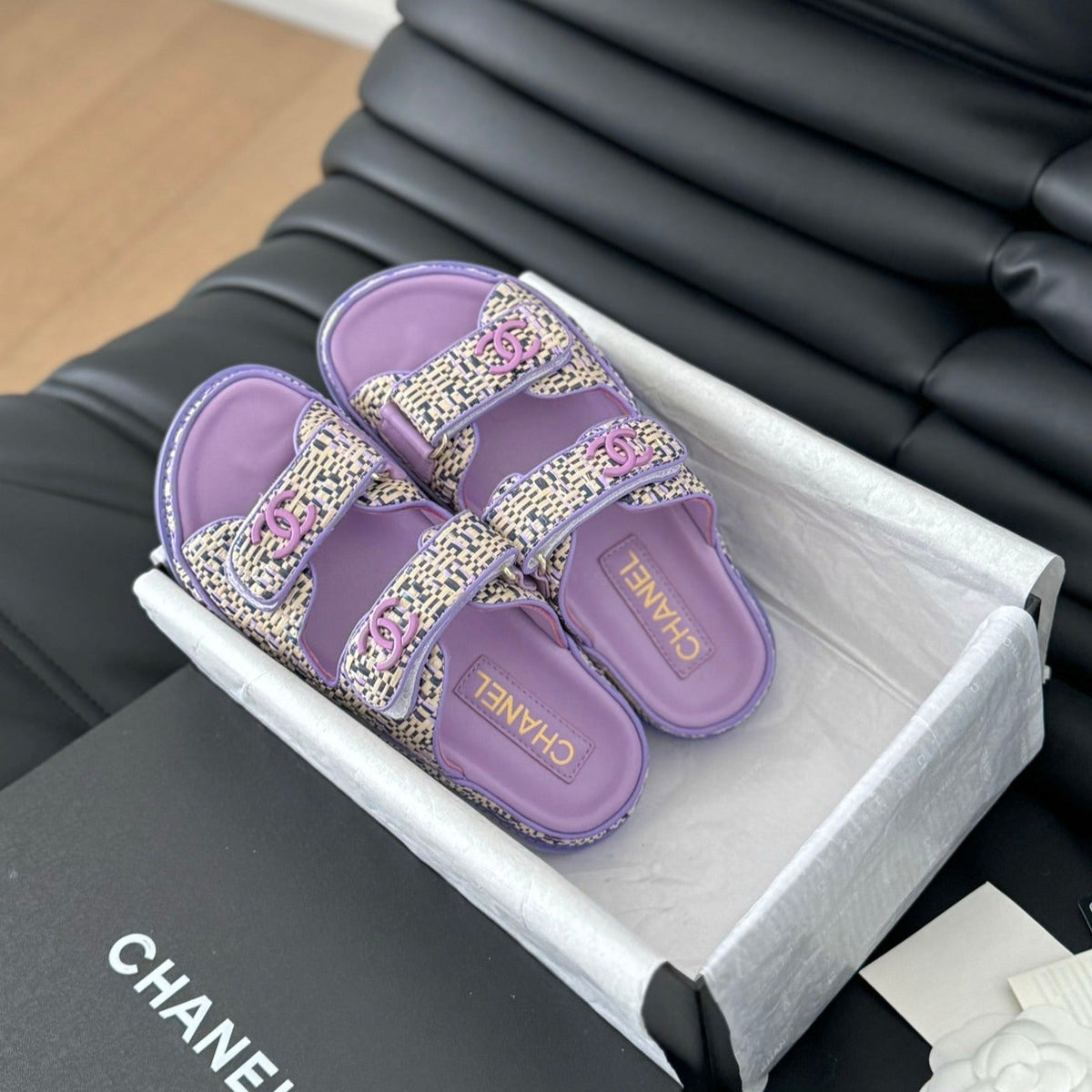 Chanel Mule Sanndals Sheepskin Heather Purple