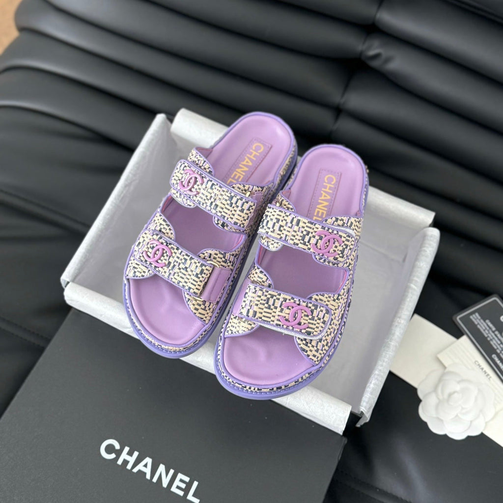 Chanel Mule Sanndals Sheepskin Heather Purple
