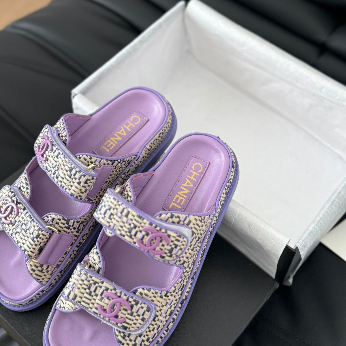 Chanel Mule Sanndals Sheepskin Heather Purple