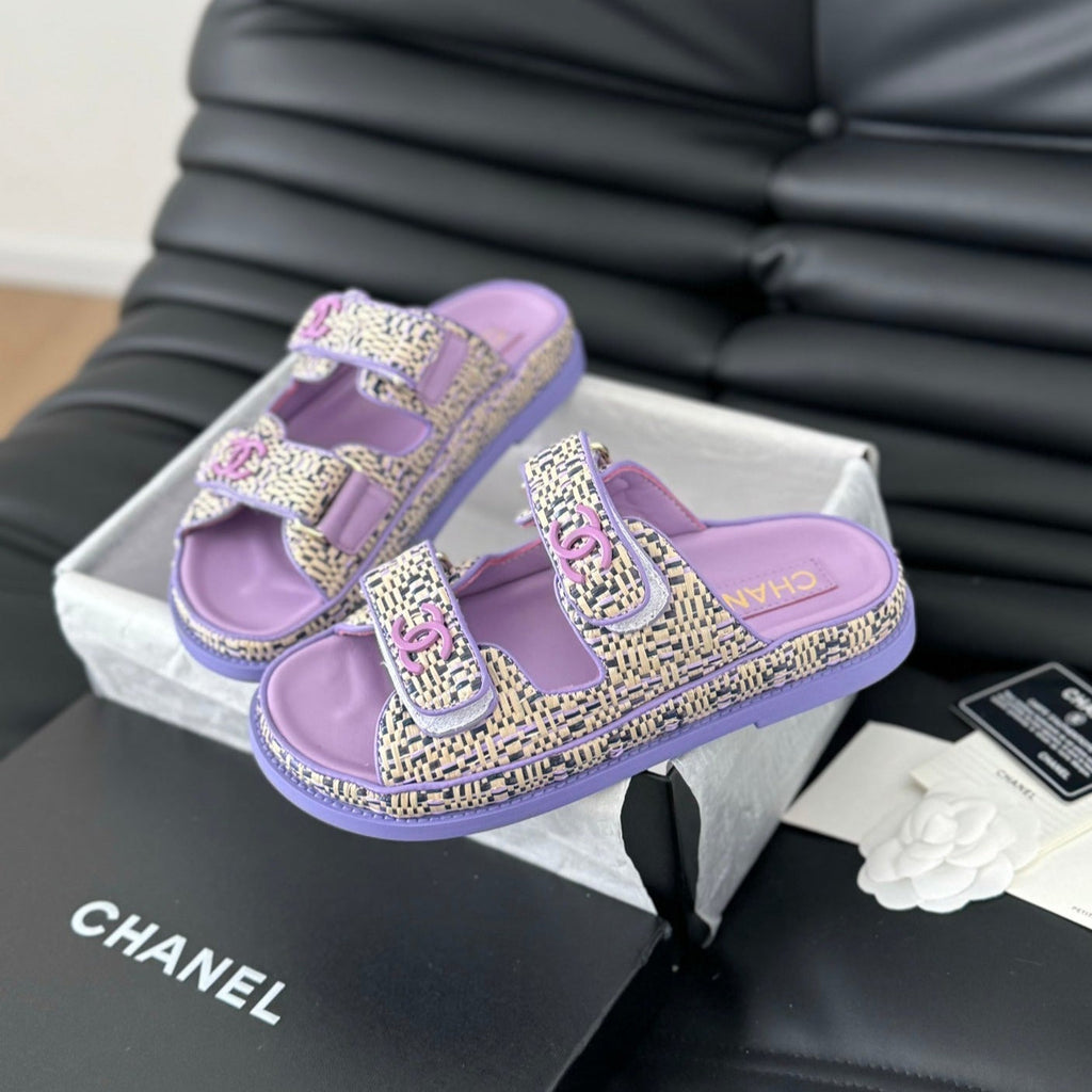 Chanel Mule Sanndals Sheepskin Heather Purple