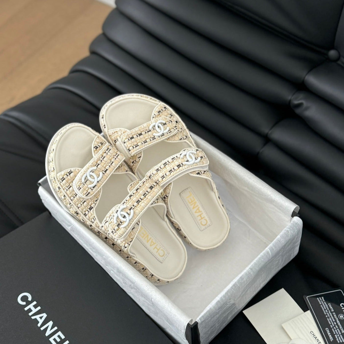 Chanel Mule Sandals Sheepskin Beige Cream