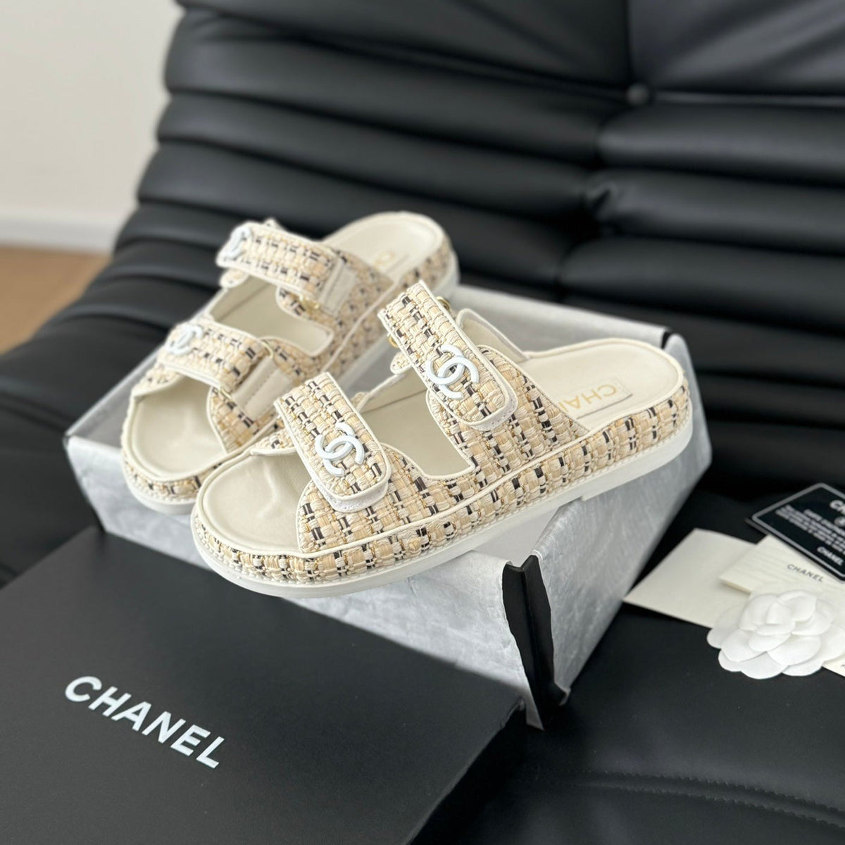 Chanel Mule Sandals Sheepskin Beige Cream