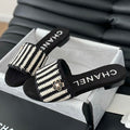 Chanel Sheepskins Knit Slippers Black White