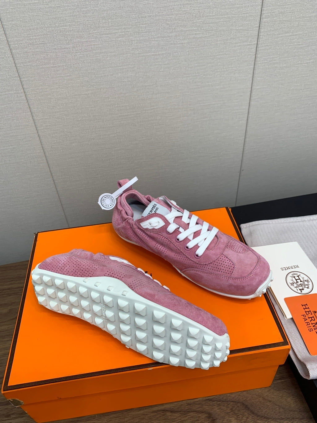 Hermes Skateboard Shoes Dark Pink Suede