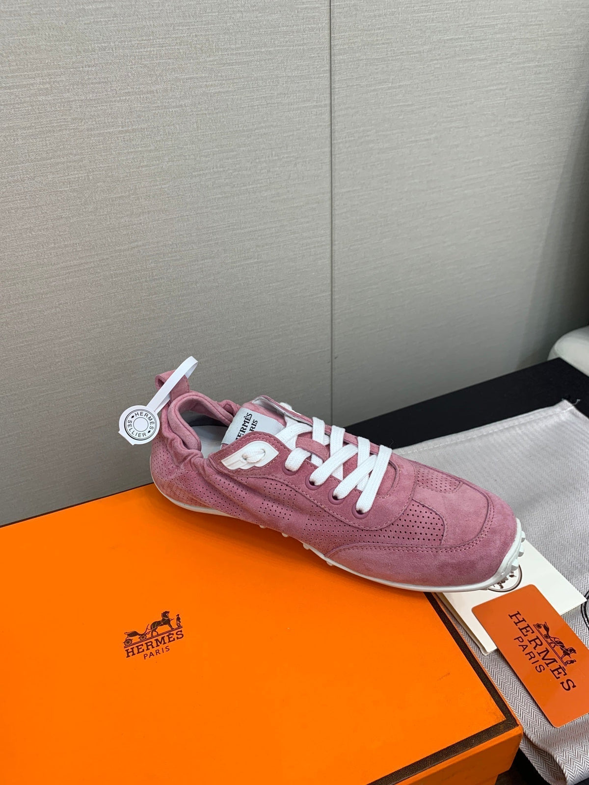 Hermes Skateboard Shoes Dark Pink Suede
