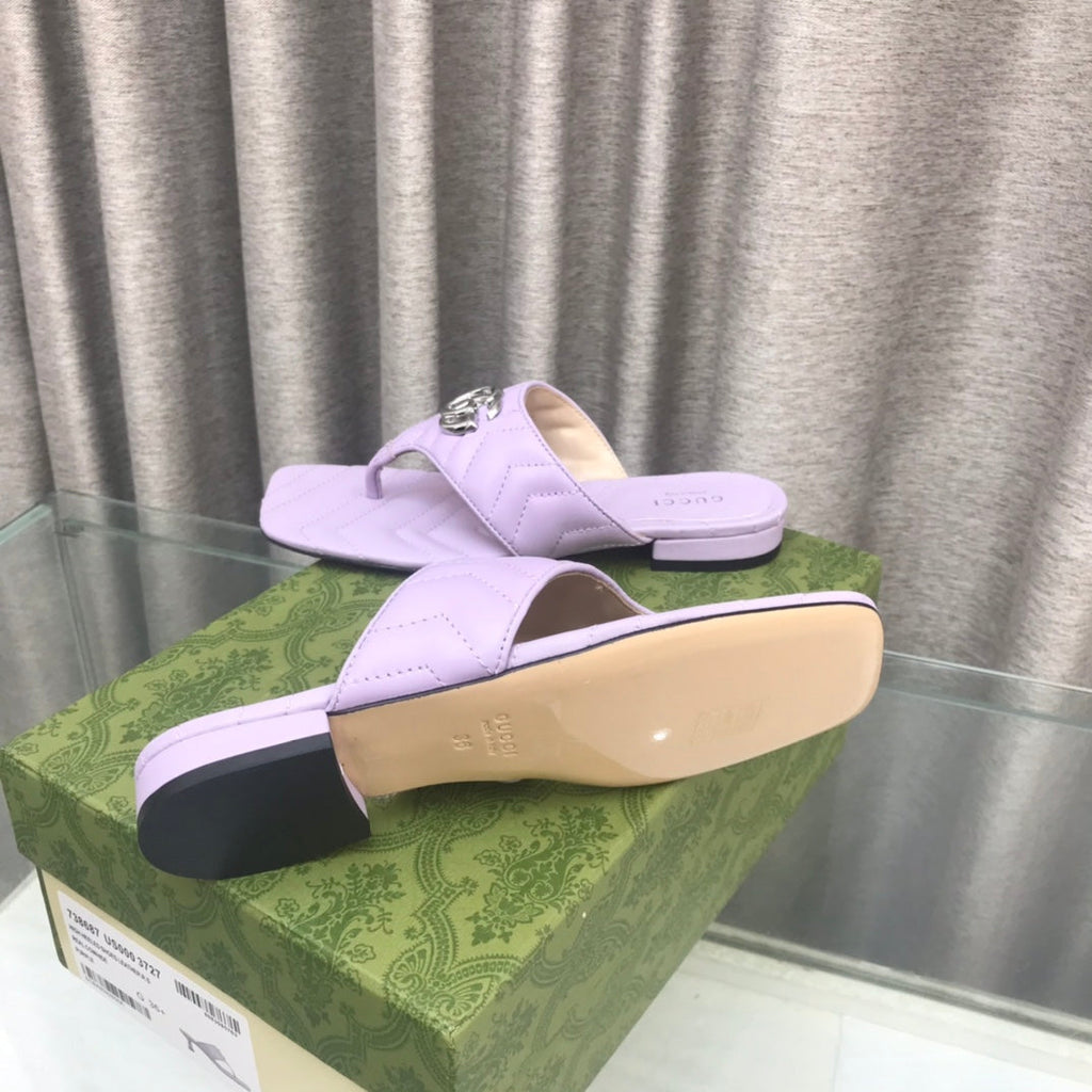 Gucci Marmont Logo - Embellished Mattelasse Leather Sandal in Purple