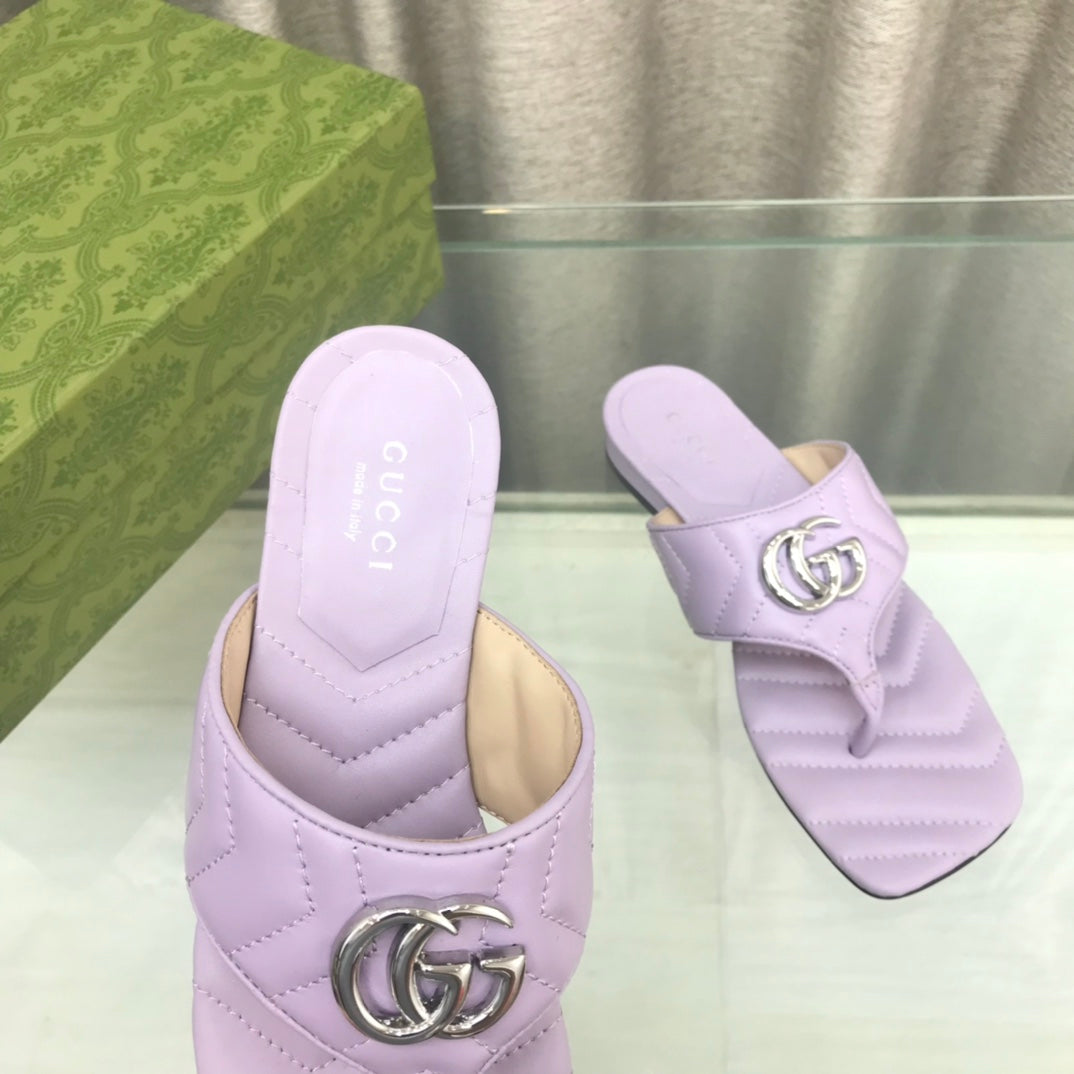 Gucci Marmont Logo - Embellished Mattelasse Leather Sandal in Purple
