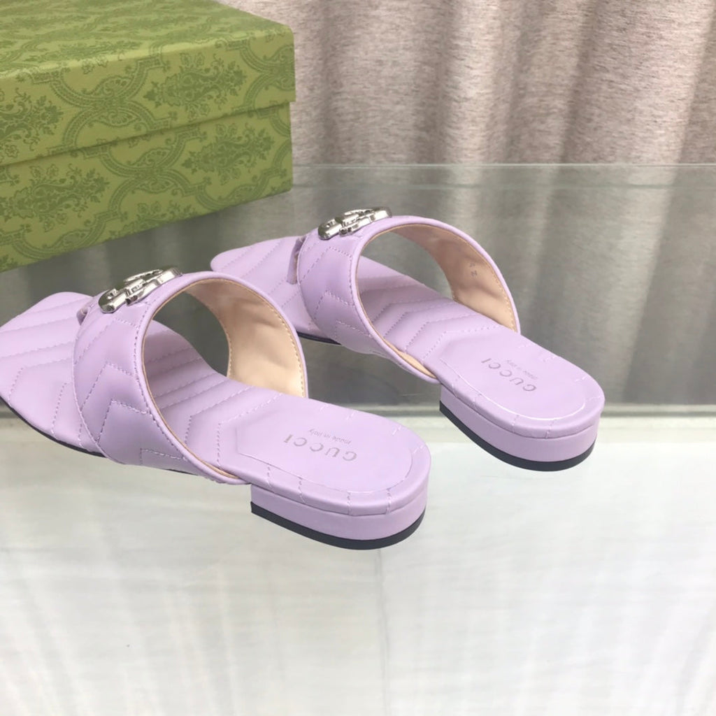Gucci Marmont Logo - Embellished Mattelasse Leather Sandal in Purple