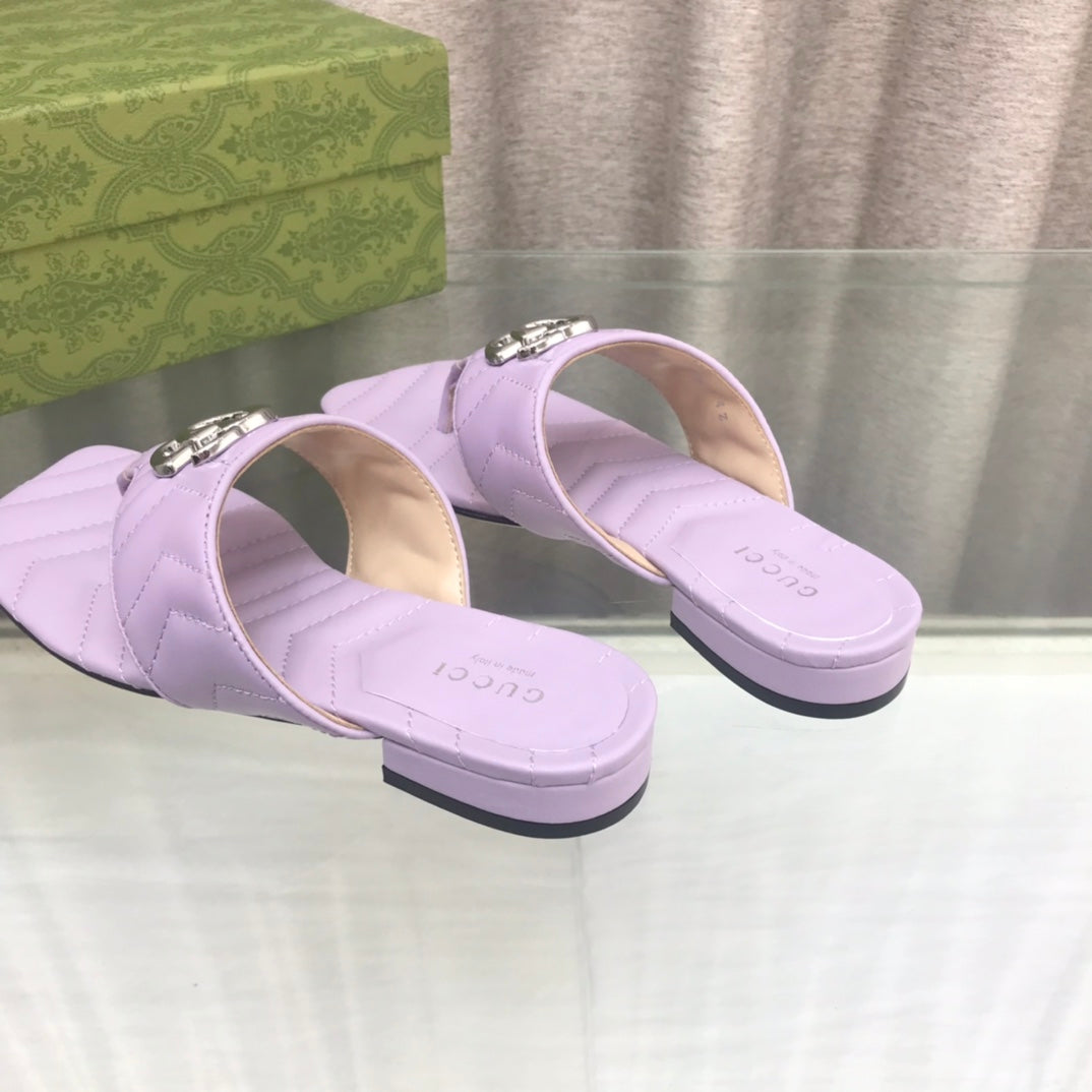 Gucci Marmont Logo - Embellished Mattelasse Leather Sandal in Purple