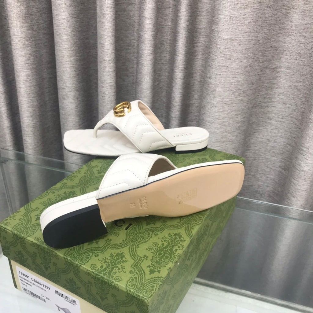 Gucci Marmont Logo - Embellished Mattelasse Leather Sandal in White