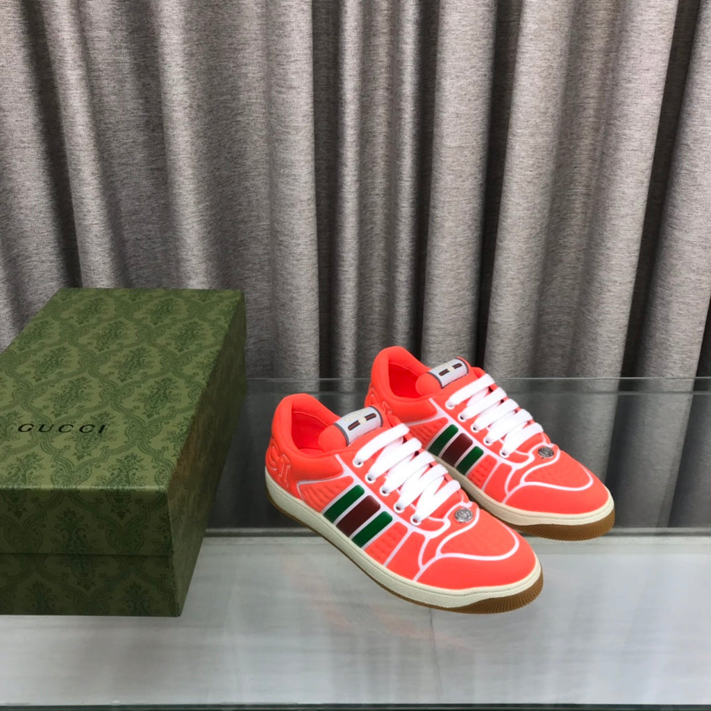 Gucci Screener Sneaker with Web Orange Red Calfskin