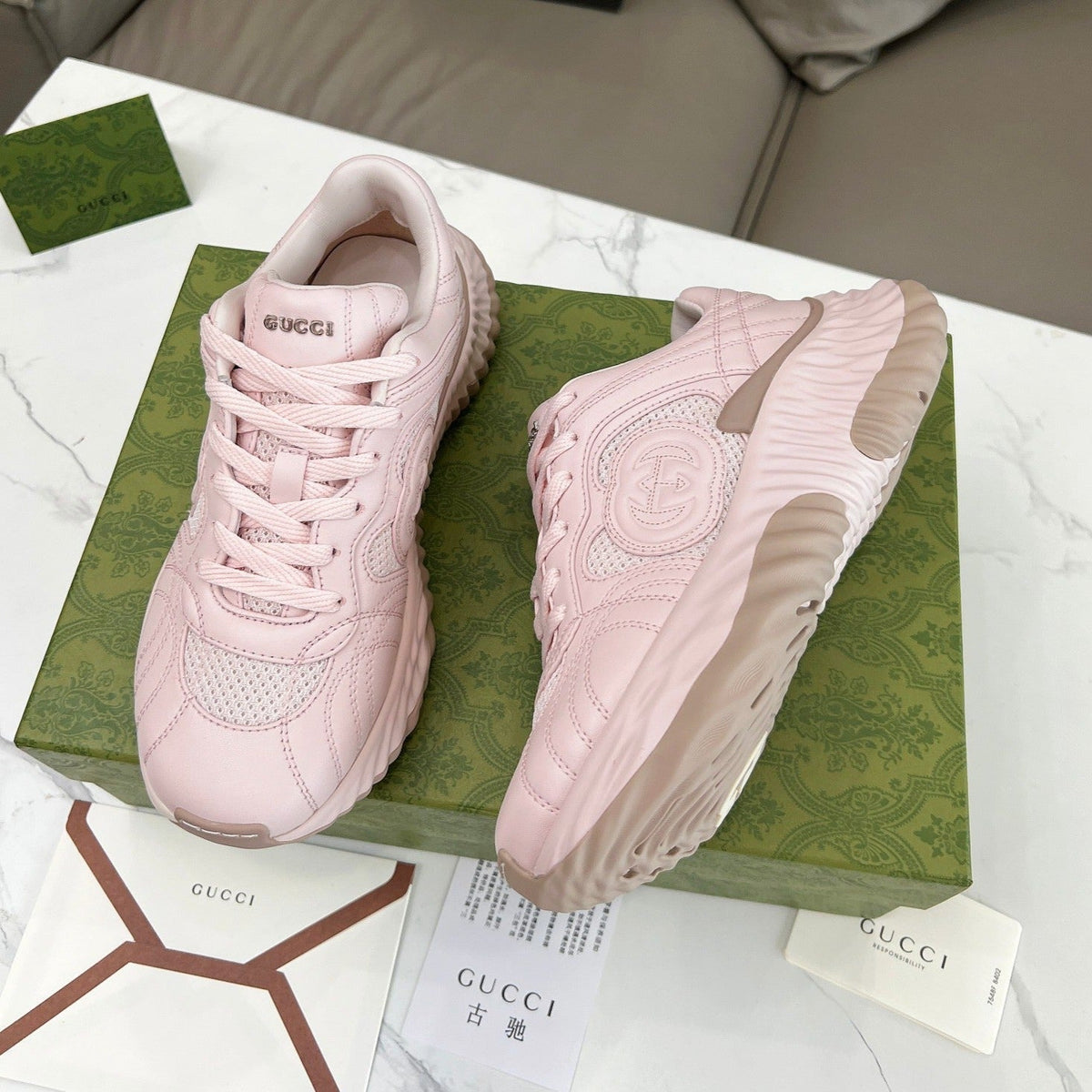 Gucci Ripple Trainer Light Pastel Pink Lambskin