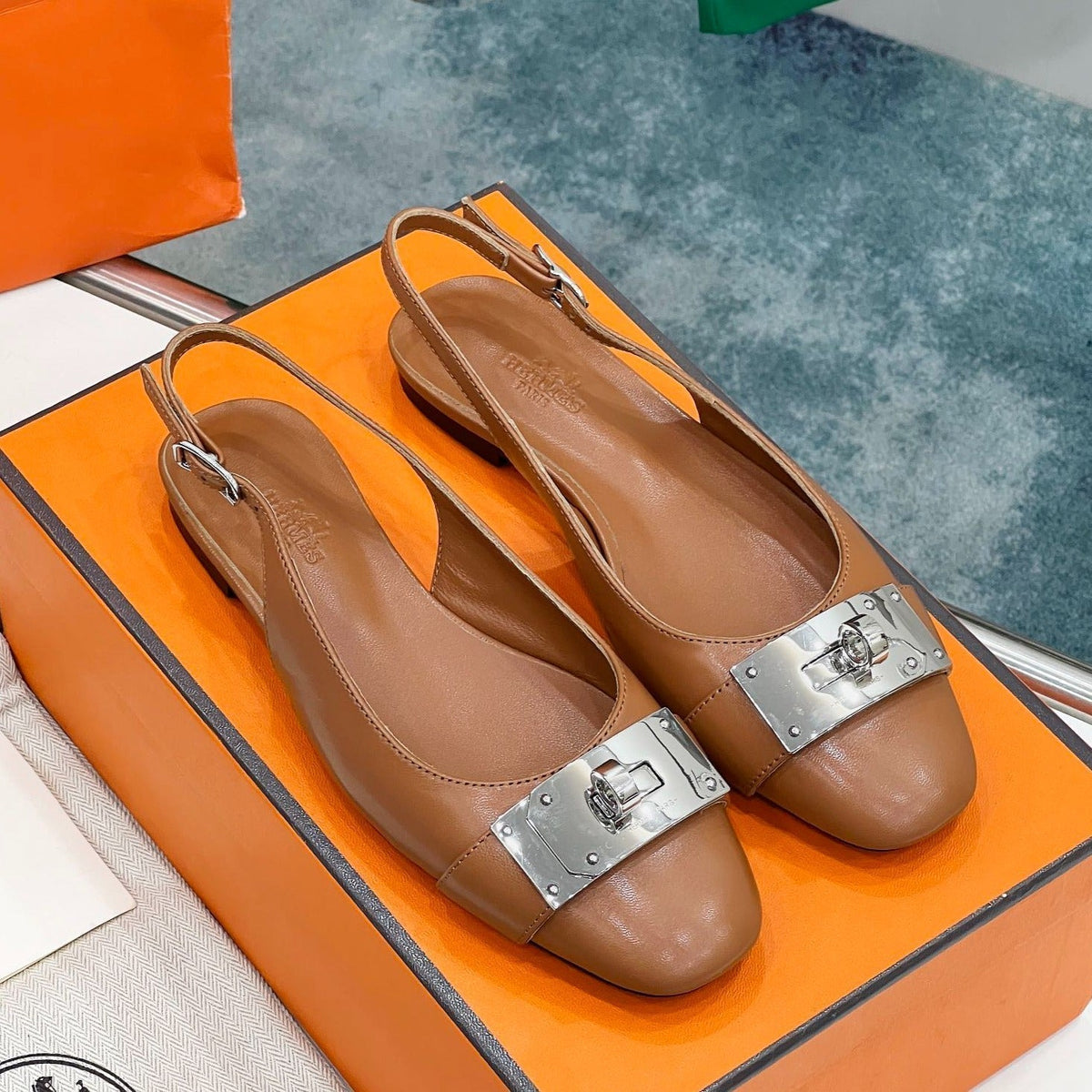 Hermes Innocente Slingback Caramel Calfskin