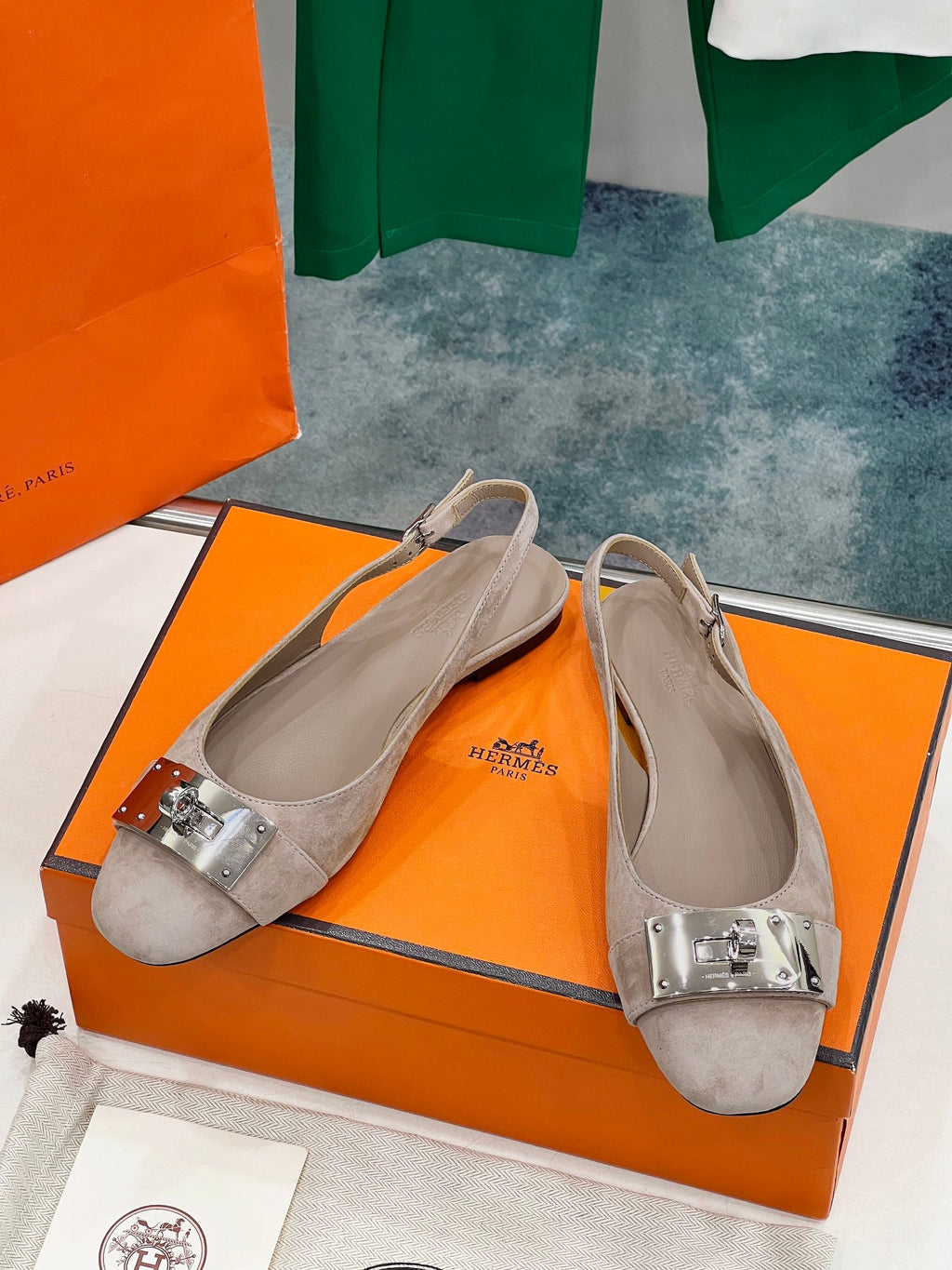 Hermes Innocente Slingback Pink Nude Suede