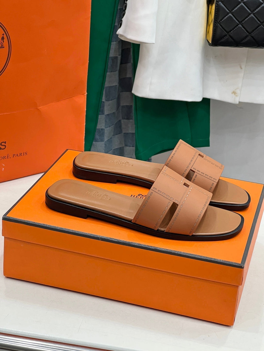Hermes Idioma Sandal in Bronze Brown Calfskin
