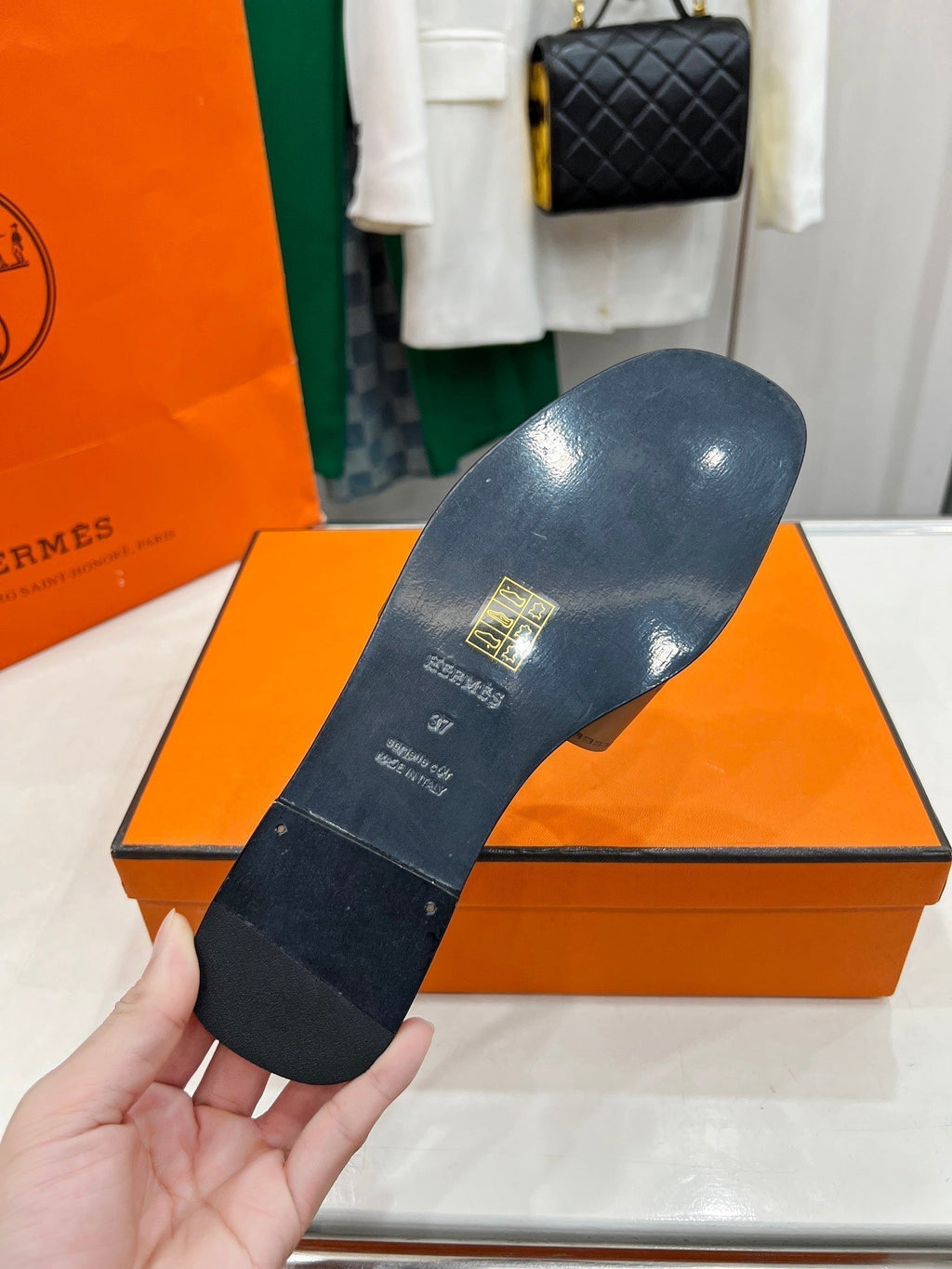 Hermes Idioma Sandal in Bronze Brown Calfskin