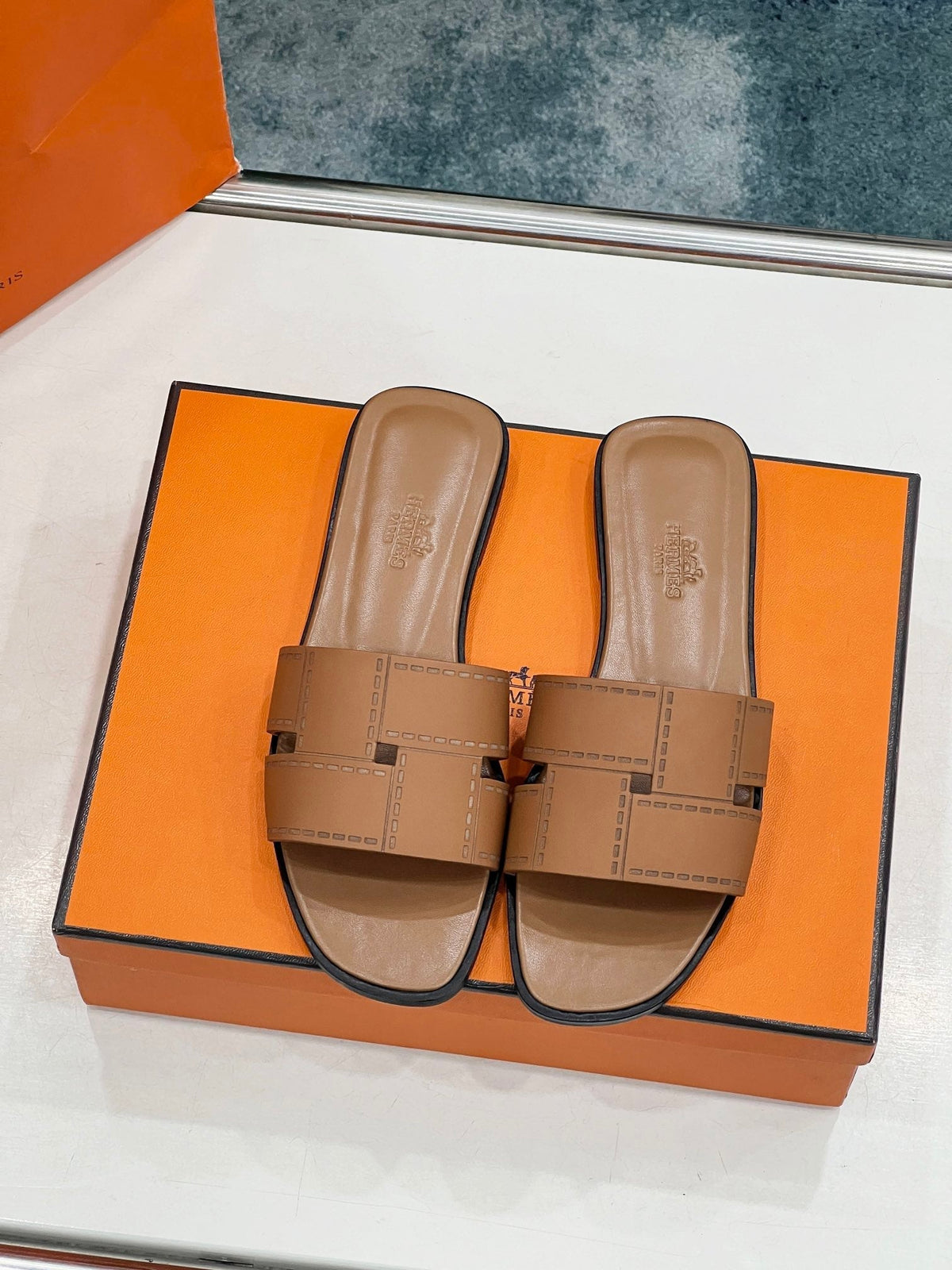 Hermes Idioma Sandal in Bronze Brown Calfskin