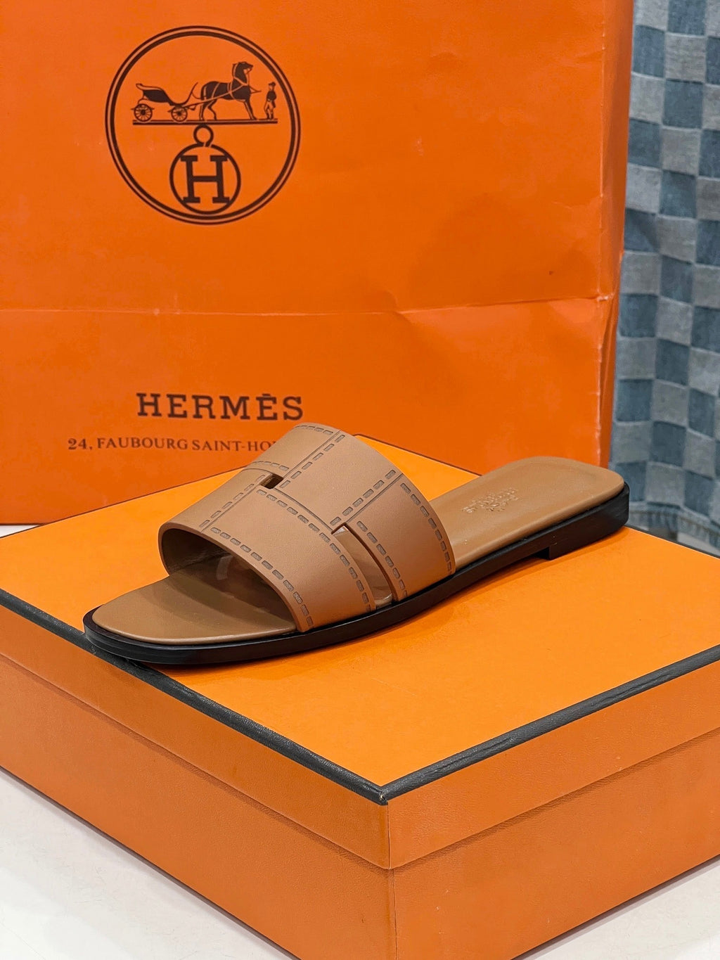 Hermes Idioma Sandal in Bronze Brown Calfskin