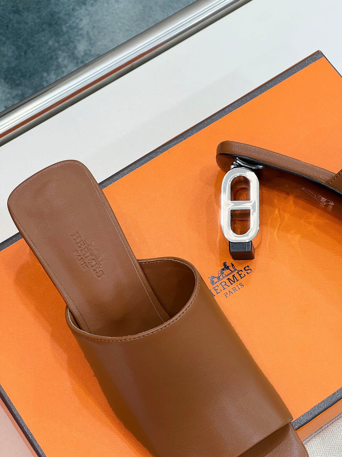 Hermes Iconique 60 Sandal in Bronze Brown Calfskin