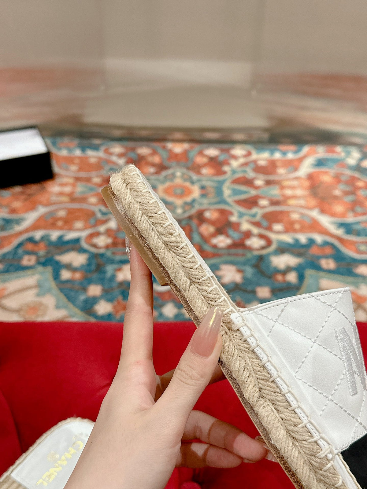 Chanel Flat Slippers in White Lambskin Mix Beige Woven