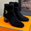 Hermes Jill 60 Ankle Boot in Black Suede