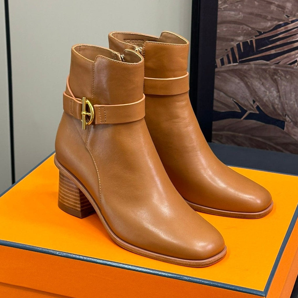 Hermes Jill 60 Ankle Boot in Bronze Brown Calfskin
