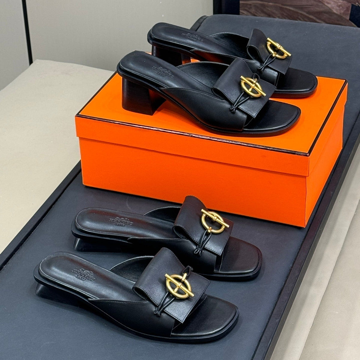 Hermes Isle Sandal in Black Calfskin