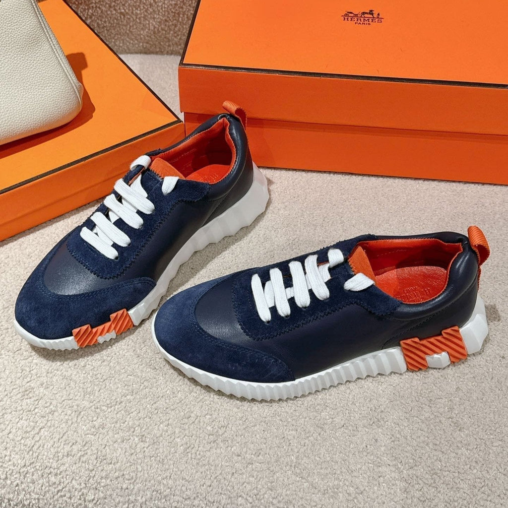 Hermes Mainland Sneaker in Navy Blue Suede and Calfskin 959294
