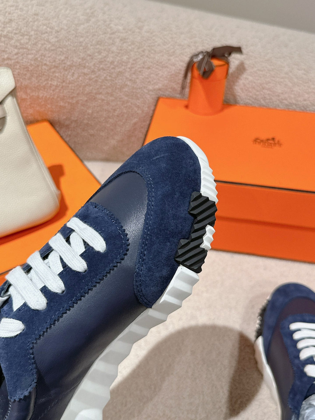 Hermes Mainland Sneaker in Navy Blue Suede and Calfskin 959296