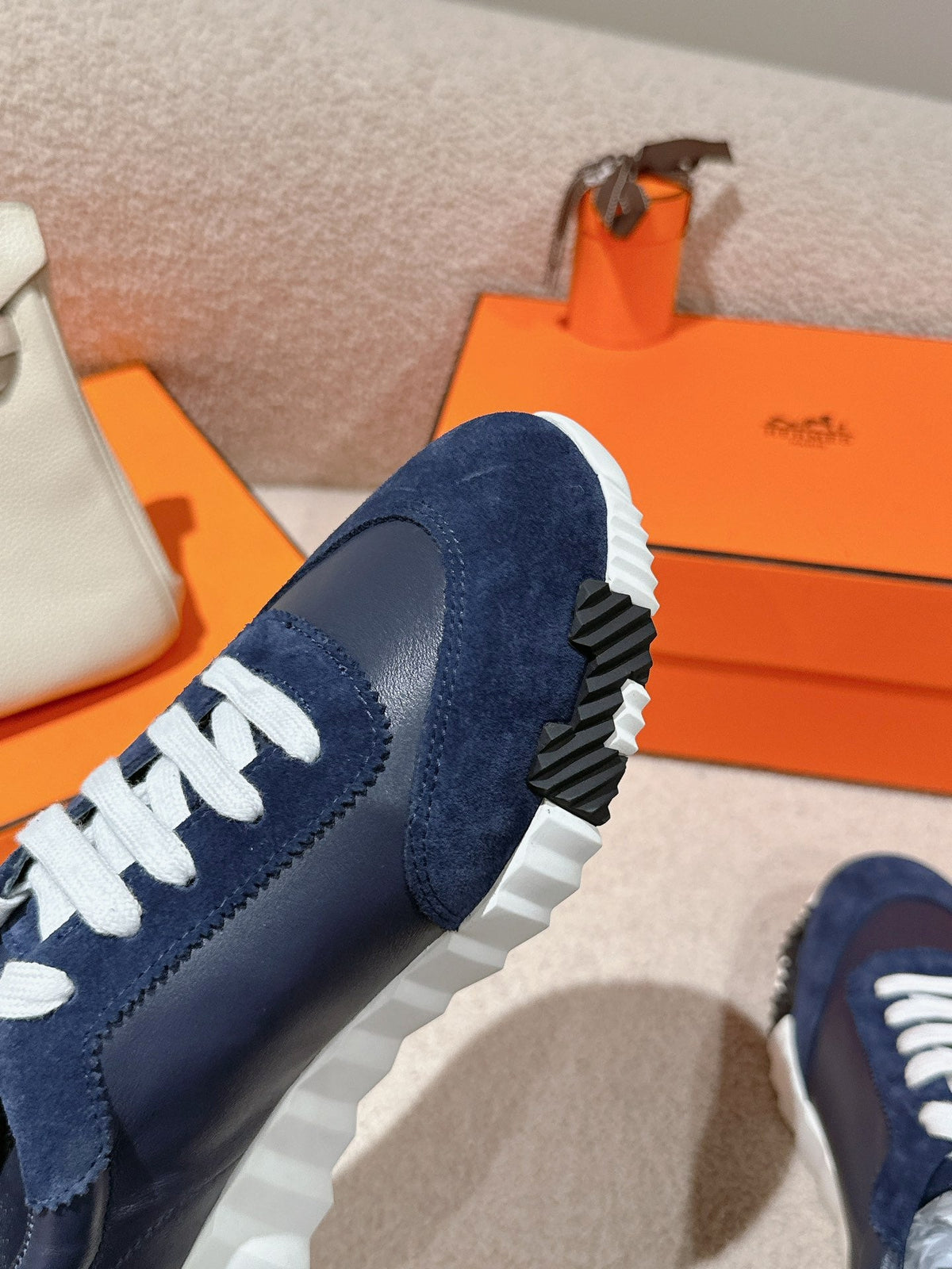 Hermes Mainland Sneaker in Navy Blue Suede and Calfskin 959296