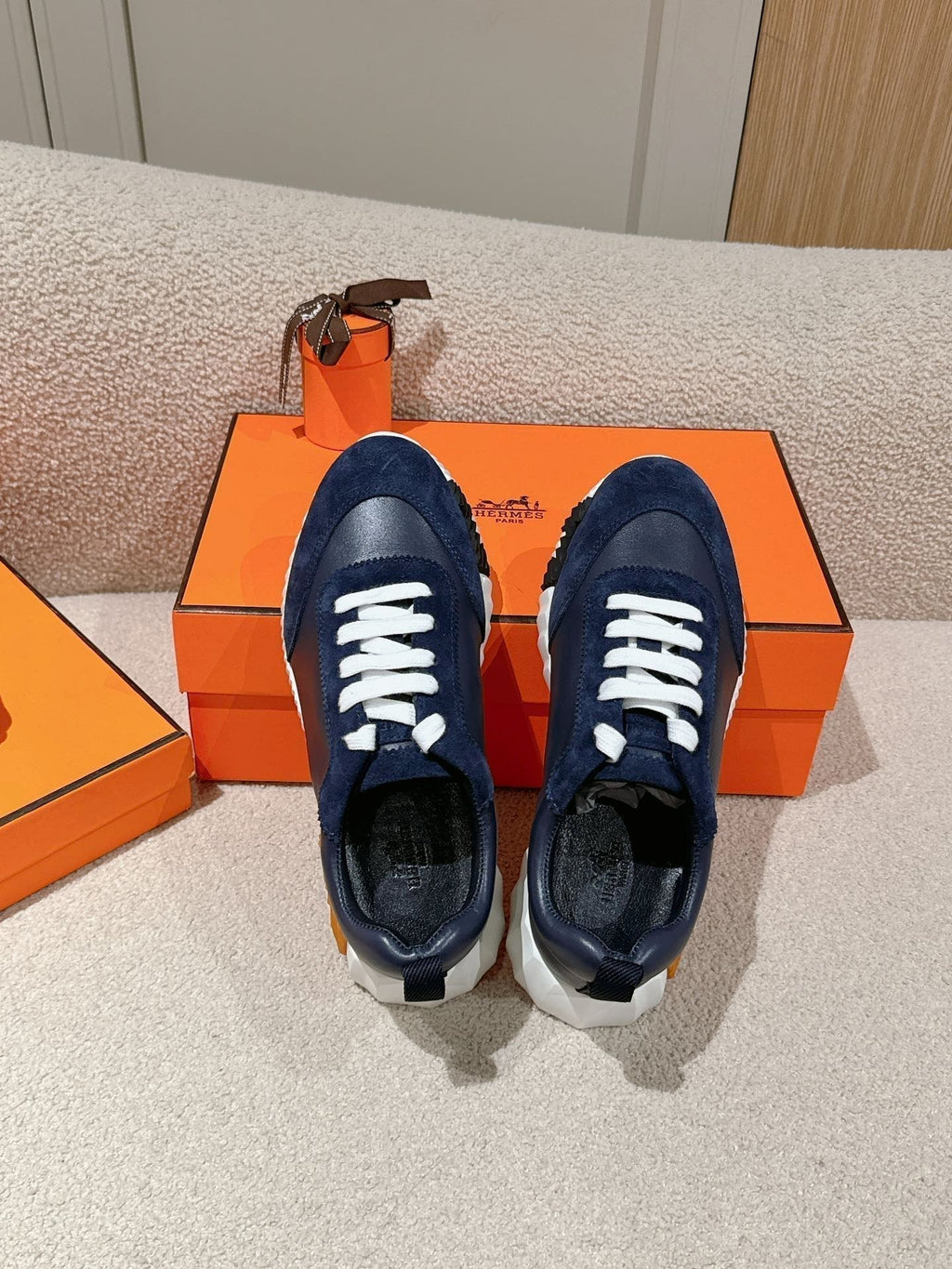 Hermes Mainland Sneaker in Navy Blue Suede and Calfskin 959296