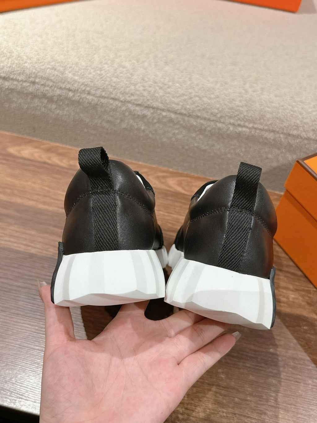 Hermes Mainland Sneaker in Black Suede and Calfskin