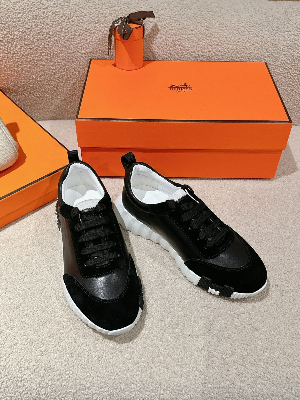 Hermes Mainland Sneaker in Black Suede and Calfskin