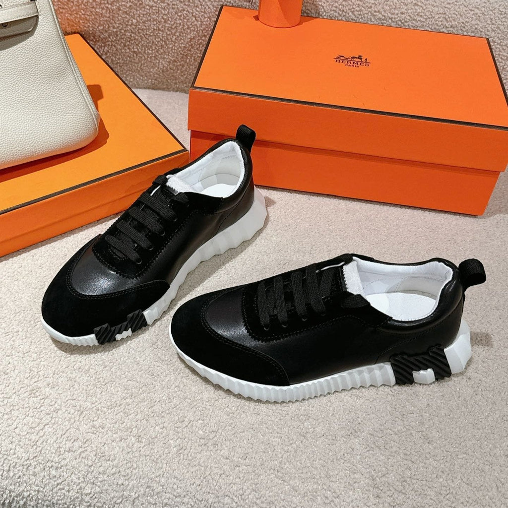 Hermes Mainland Sneaker in Black Suede and Calfskin