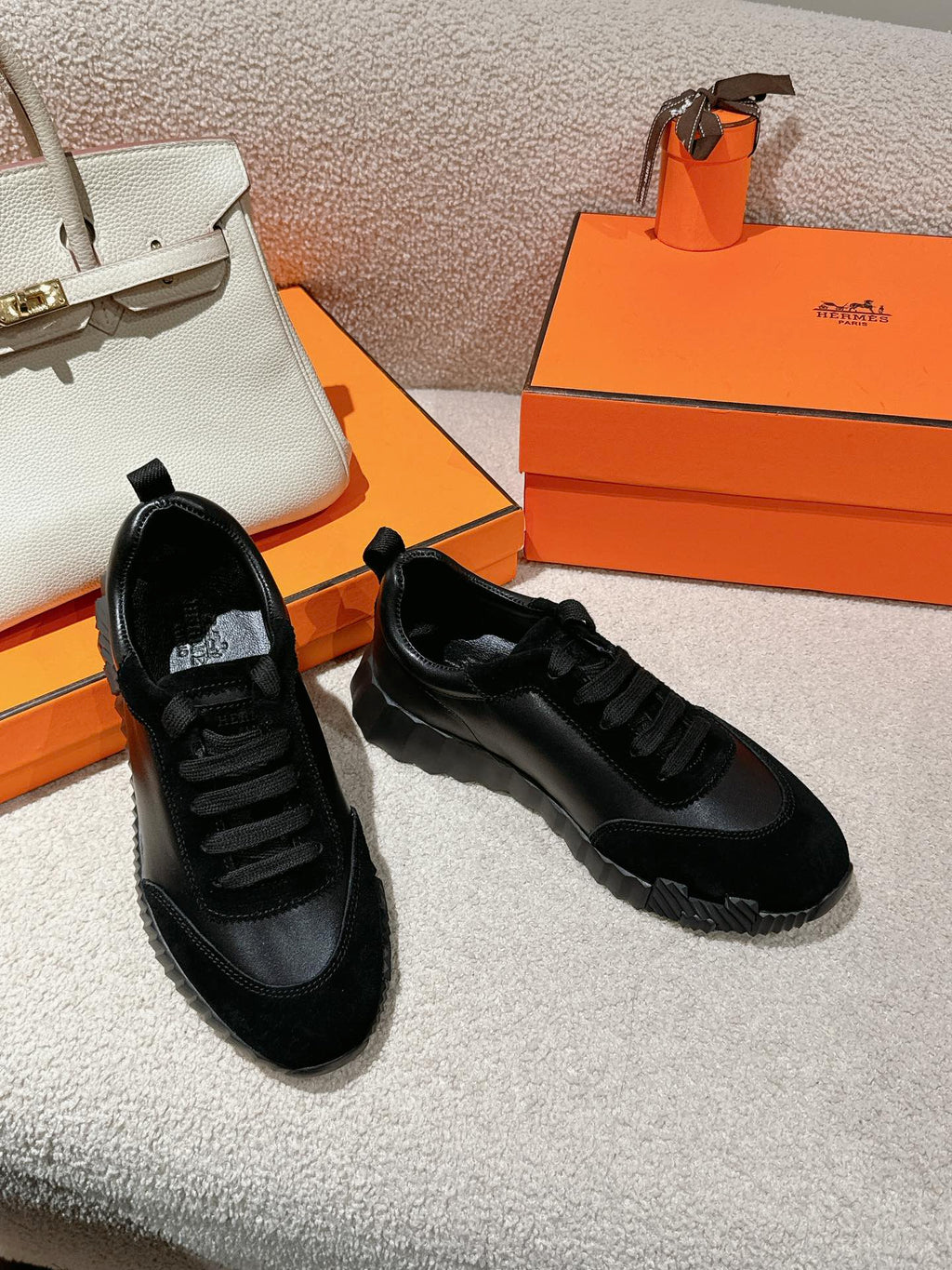 Hermes Mainland Sneaker in Full Black Suede and Calfskin