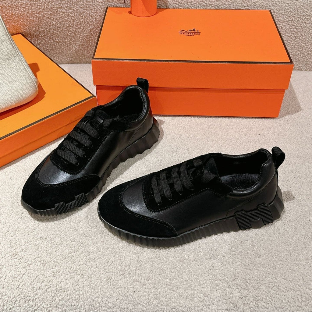 Hermes Mainland Sneaker in Full Black Suede and Calfskin