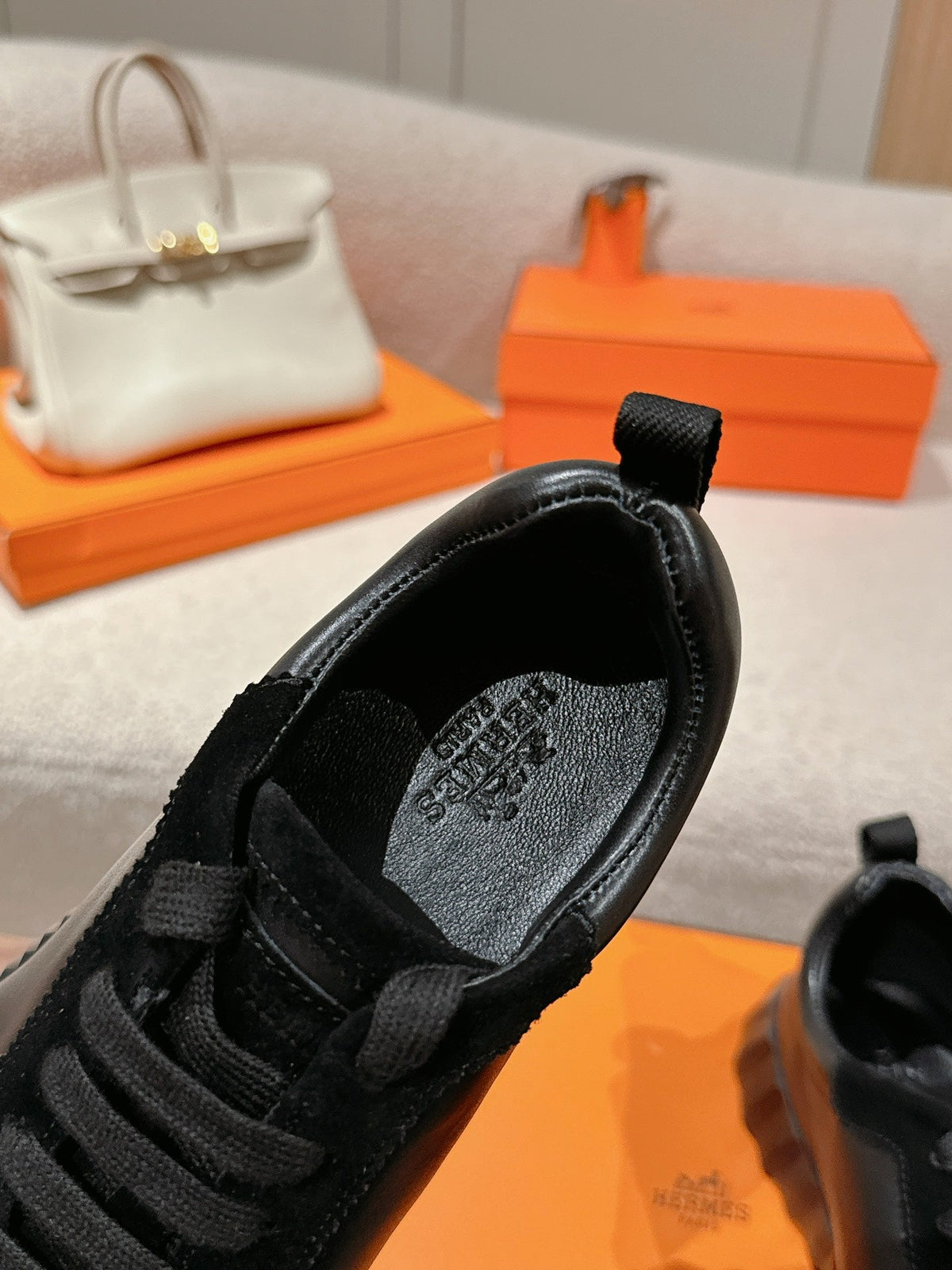 Hermes Mainland Sneaker in Full Black Suede and Calfskin