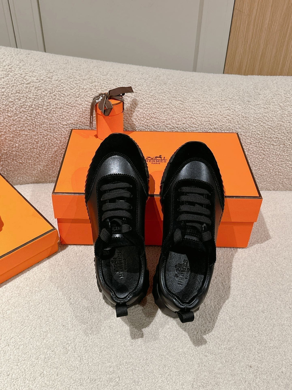 Hermes Mainland Sneaker in Full Black Suede and Calfskin