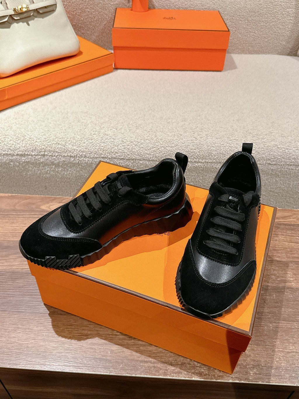 Hermes Mainland Sneaker in Full Black Suede and Calfskin